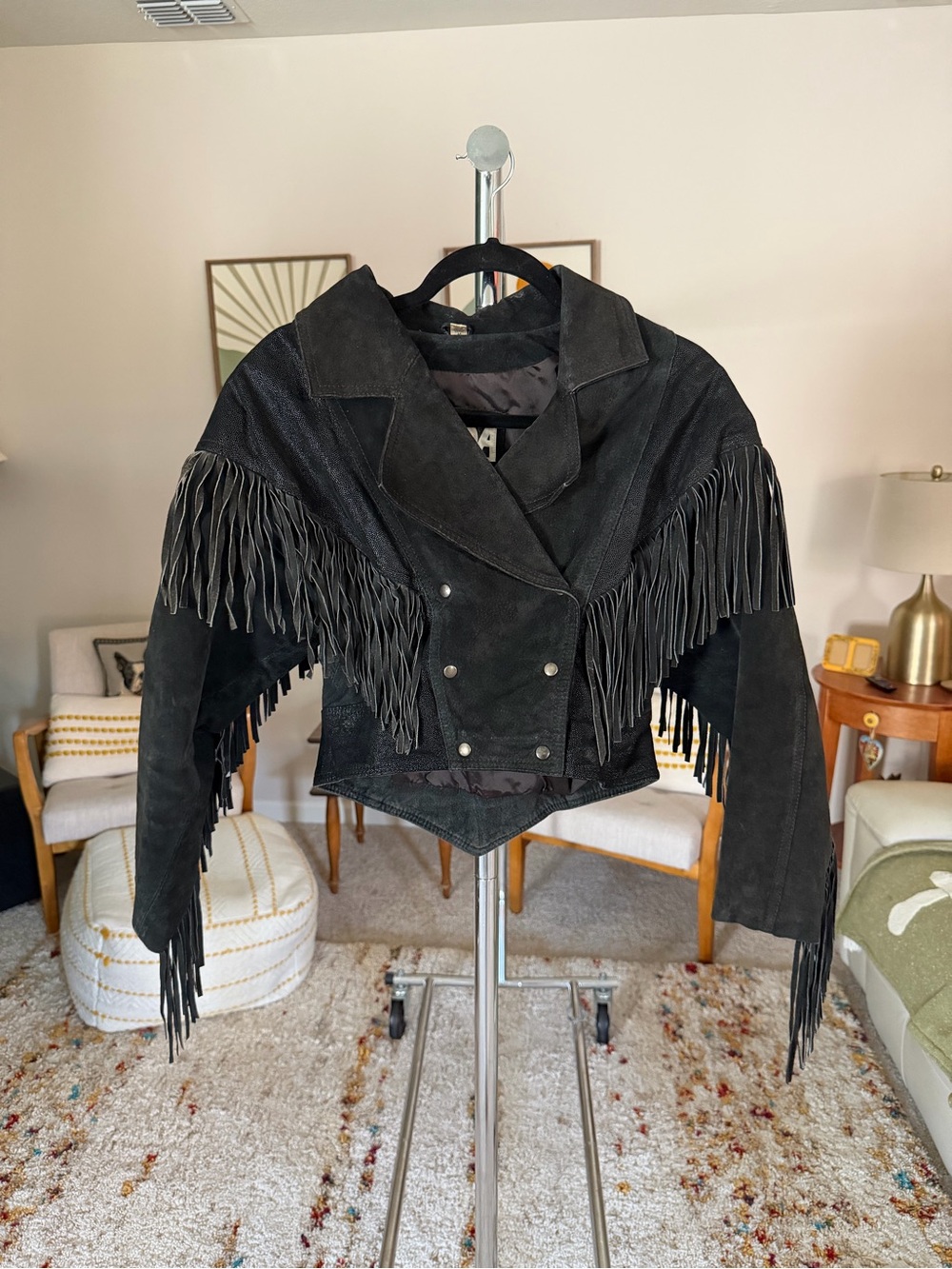 Vintage 80’s 90’s Ada Black Suede Fringe Moto Jacket